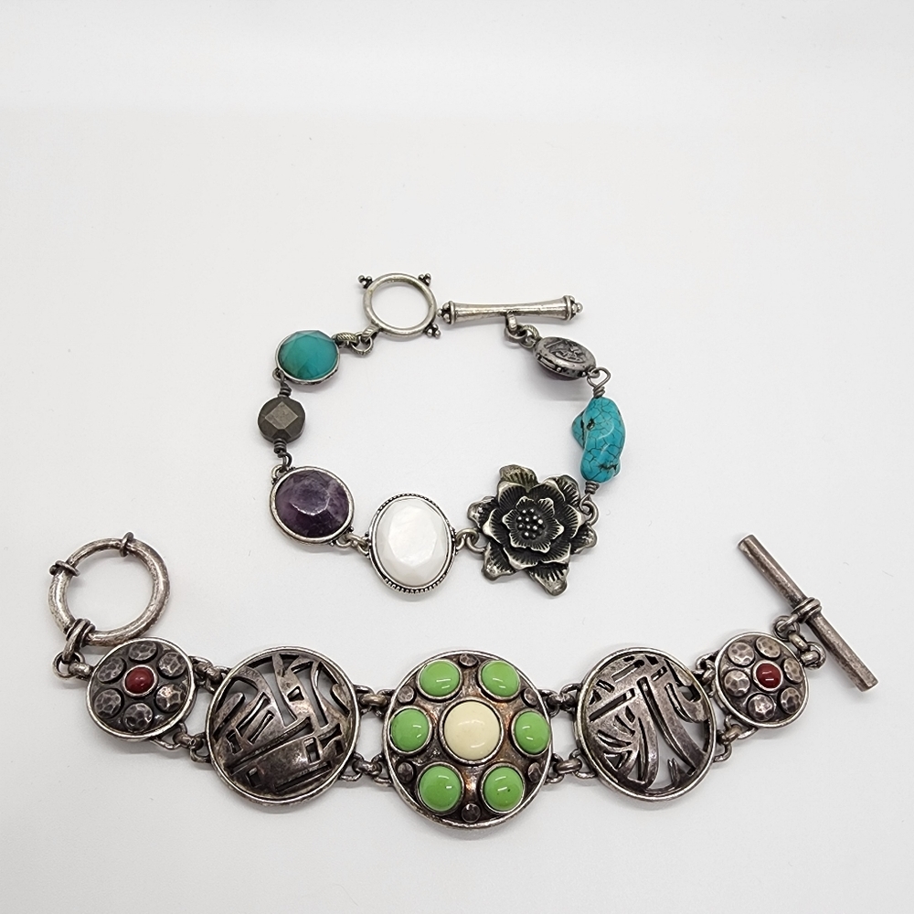 Lucky Brand Sliver Antique Finish Faux Gemstone Bracelets